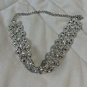 Silver Crystal Jeweled Choker Necklace